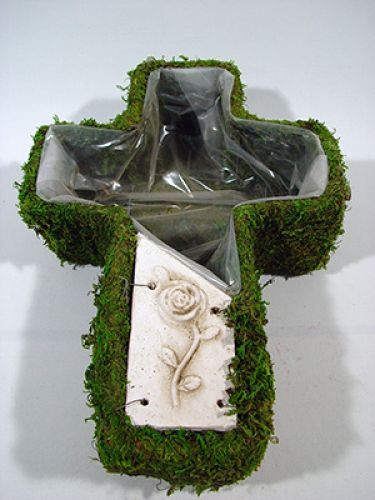 Piantare muschio croce 44x32cm con piatto in ceramica