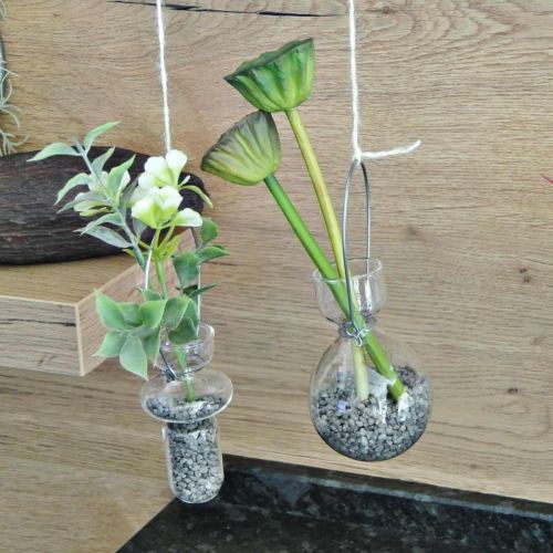 Floristik24 Mini vasi in vetro per appendere la decorazione in vetro con gancio in filo H14cm 4pz