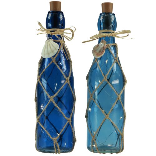 Bottiglia di vetro bottiglie blu marittimo con LED H28cm 2 pezzi