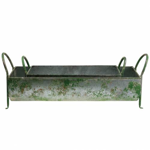 Floristik24 Trogolo decorativo in zinco per piantare con manici grigio, verde 60 / 43 cm, set di 2