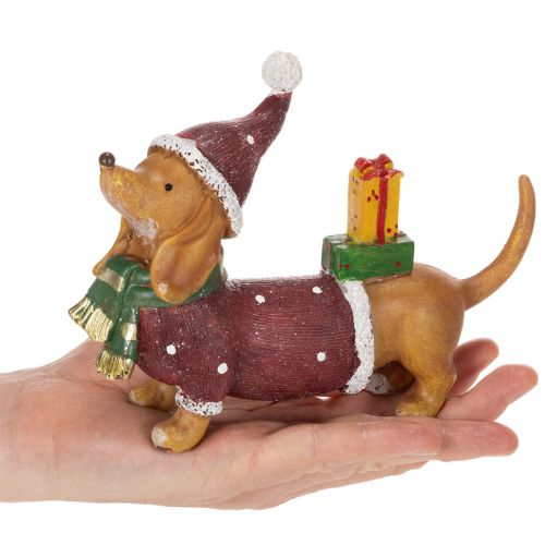 Statuetta decorativa di bassotto con confezione regalo e cappellino, 18 cm | Floristik24.it