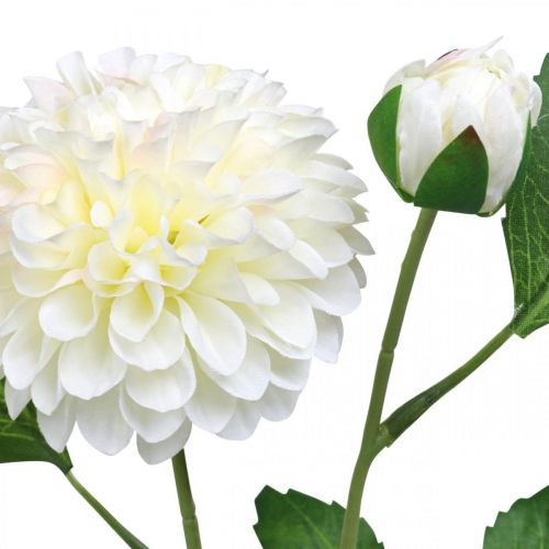Dahlia fiori artificiali artificiali crema verde 2 fiori 60cm