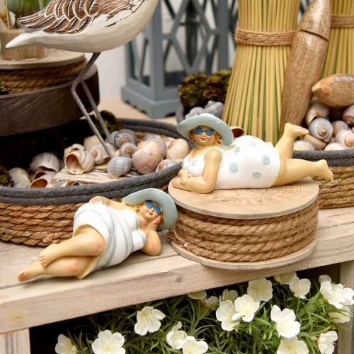 Floristik24 Signore sulla spiaggia, bellezze balneari, decorazione mare blu/bianco H7/8cm L17cm set di 2