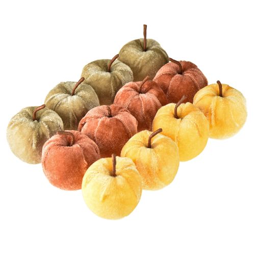 Prodotto Mele decorative in tessuto velluto mela marrone giallo Ø5cm H6cm 12 pezzi