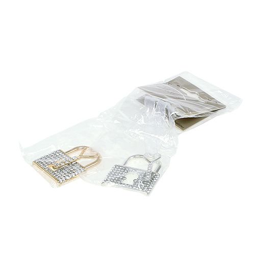 Floristik24 Lucchetto pendente con chiave 5cm oro / argento 2 pezzi
