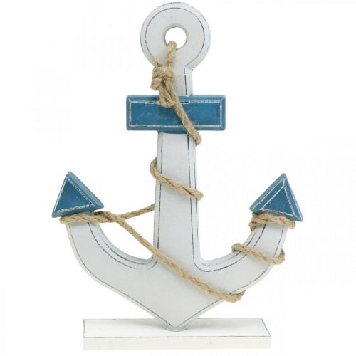 Floristik24 Deco ancora in legno per apparecchiare la decorazione della tavola blu marittimo, bianco H24cm