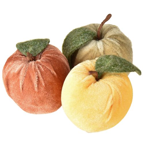 Mela decorativa in velluto con foglia marrone giallo Ø7,5cm H9cm 9 pezzi