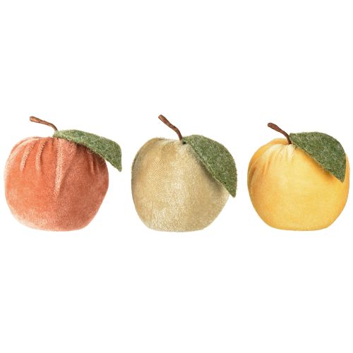 Prodotto Mela decorativa in velluto con foglia marrone giallo Ø7,5cm H9cm 9 pezzi