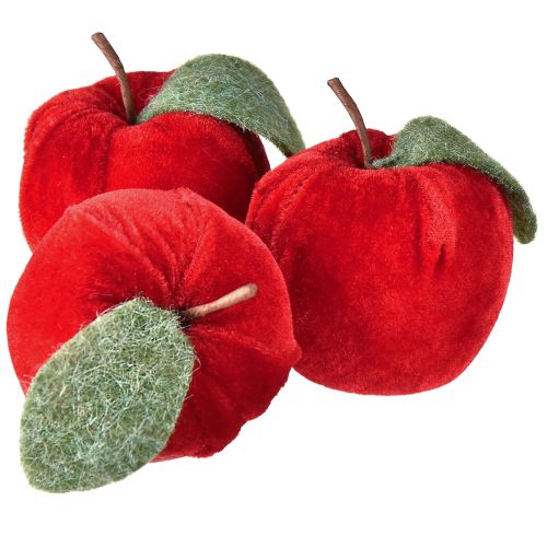 Tessuto decorativo con foglie di mela in velluto e feltro rosso Ø7,5cm H9cm 9 pezzi