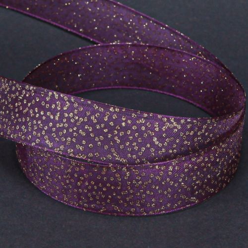 Prodotto Nastro decorativo viola con pois dorati, dimensionalmente stabile, 25 mm, 20 m