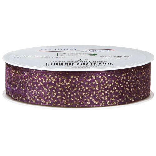 Prodotto Nastro decorativo viola con pois dorati, dimensionalmente stabile, 25 mm, 20 m