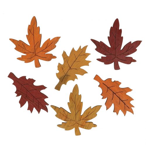 Mix di foglie decorative in legno giallo, arancione, rosso scuro 8 cm 18 pz