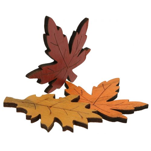 Floristik24 Mix di foglie decorative in legno giallo, arancione, rosso scuro 8 cm 18 pz
