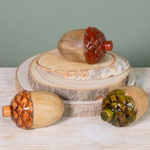 Prodotto Ghiande decorative decorazione da tavolo in legno verde arancione rosso H10cm 3 pezzi