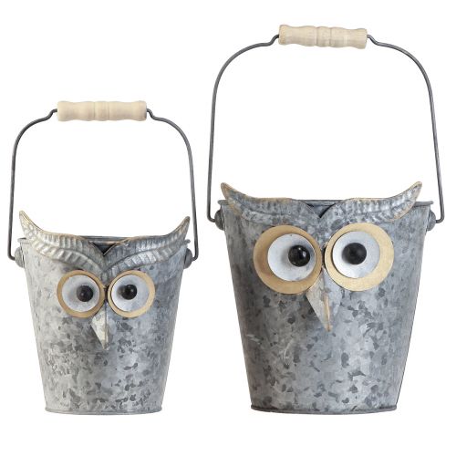 Prodotto Fioriera decorativa a secchiello con gufo in zinco con manico Ø15/19 cm, set da 2