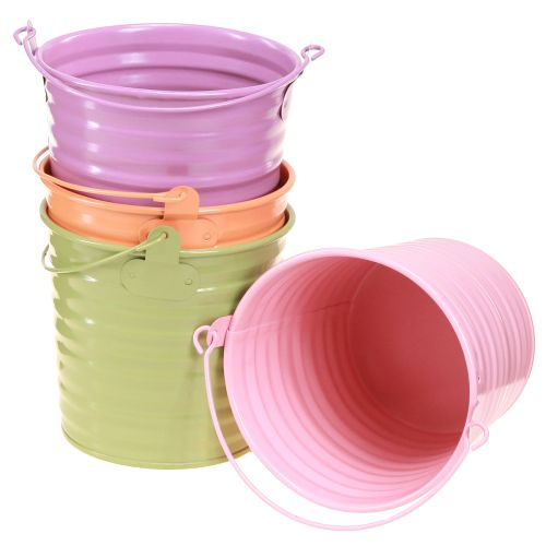 Floristik24 Secchio decorativo in metallo con manico per vaso da fiori 4 colori Ø11cm 8 pezzi