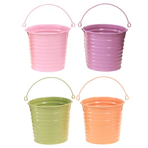 Floristik24 Secchio decorativo in metallo con manico per vaso da fiori 4 colori Ø11cm 8 pezzi