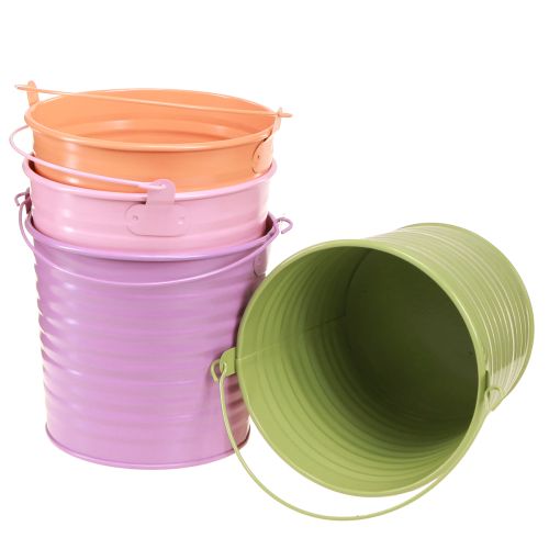 Floristik24 Secchio decorativo in metallo con manico 4 colori Ø14cm 8 pezzi