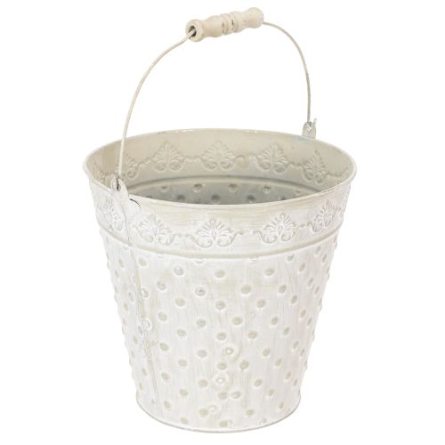 Secchiello decorativo, sbiancato, con manico, Ø20,5 cm, vaso decorativo in metallo | Floristik24.it