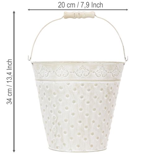Secchiello decorativo, sbiancato, con manico, Ø20,5 cm, vaso decorativo in metallo | Floristik24.it