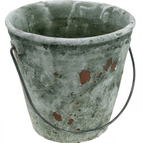 Secchio decorativo, vaso di fiori, secchio in ceramica aspetto antico Ø19,5cm H19cm
