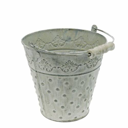Floristik24 Secchio decorativo in metallo punteggiato verde Ø15,5 cm lavato bianco
