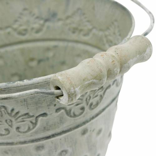 Floristik24 Secchio decorativo in metallo punteggiato verde Ø15,5 cm lavato bianco