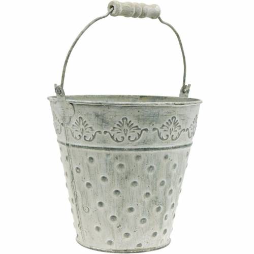 Floristik24 Secchio decorativo in metallo punteggiato verde Ø15,5 cm lavato bianco