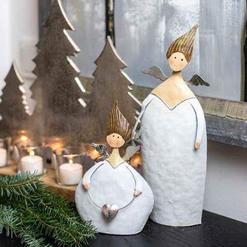 Floristik24 Trio di angeli decorativi in metallo bianco, glitter Ø10 / 11,5 / 7 cm H28,5 / 18 / 21 cm 3 pezzi