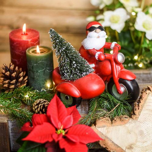 Floristik24 Figura decorativa Babbo Natale in moto con abete 19,5×13×16 cm