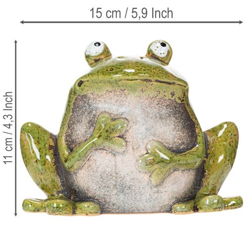 Rana decorativa in ceramica verde e marrone, stile vintage, lunghezza 15,5 cm. | Floristik24.it