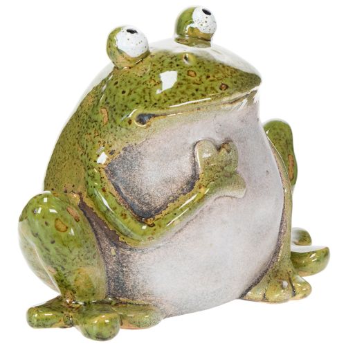 Rana decorativa in ceramica verde e marrone, stile vintage, lunghezza 15,5 cm. | Floristik24.it