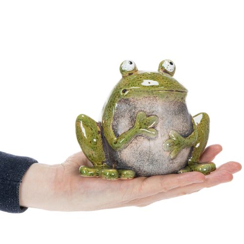 Rana decorativa in ceramica verde e marrone, stile vintage, lunghezza 15,5 cm. | Floristik24.it