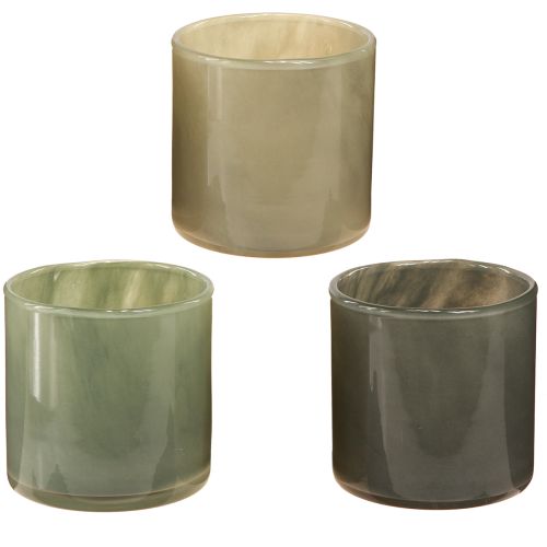Floristik24 Fioriera decorativa in vetro verde grigio chiaro grigio H10 cm 3 pz