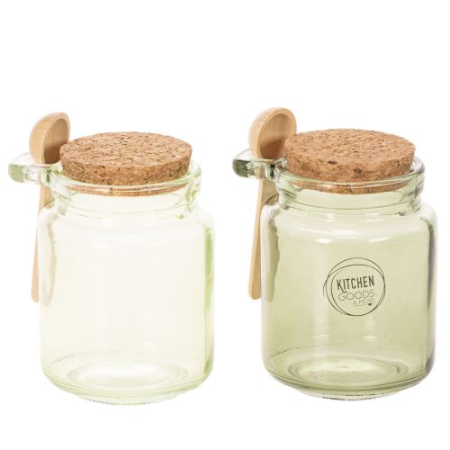 Bicchiere decorativo con coperchio in sughero e cucchiaino, verde, Ø7cm, H10cm, 2 pezzi acquistare | Floristik24.it