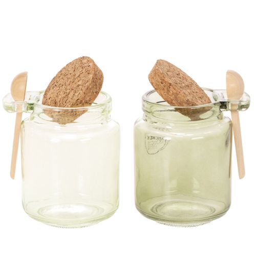 Bicchiere decorativo con coperchio in sughero e cucchiaino, verde, Ø7cm, H10cm, 2 pezzi | Floristik24.it