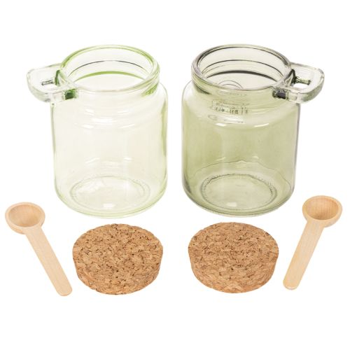 Bicchiere decorativo con coperchio in sughero e cucchiaino, verde, Ø7cm, H10cm, 2 pezzi | Floristik24.it