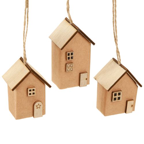 Decorazione per albero di Natale a forma di casa, rosso-marrone naturale, 6 cm, 9 pezzi