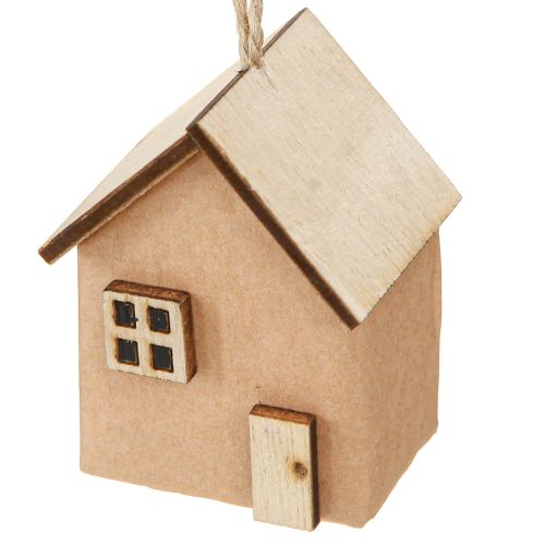 Prodotto Decorazione per albero di Natale a forma di casa, rosso-marrone naturale, 6 cm, 9 pezzi