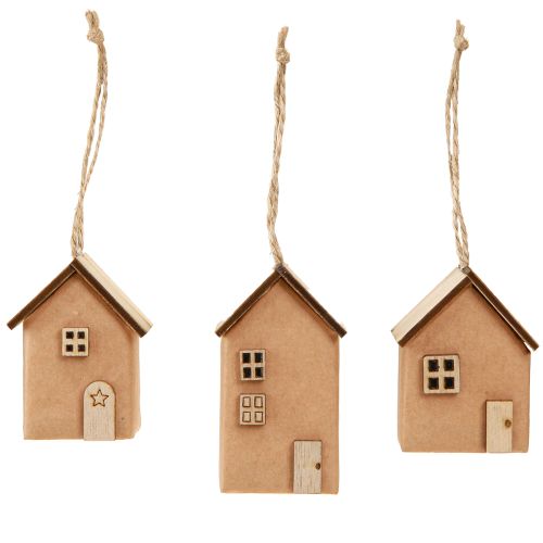 Prodotto Decorazione per albero di Natale a forma di casa, rosso-marrone naturale, 6 cm, 9 pezzi