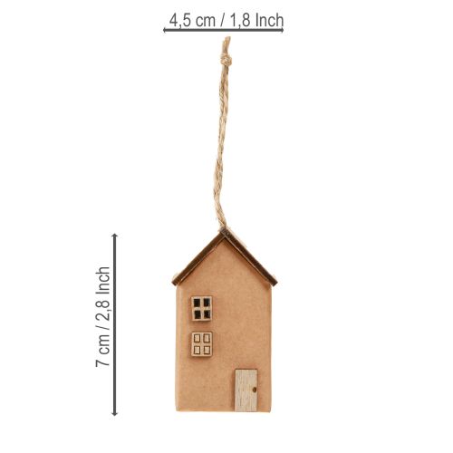 Prodotto Decorazione per albero di Natale a forma di casa, rosso-marrone naturale, 6 cm, 9 pezzi