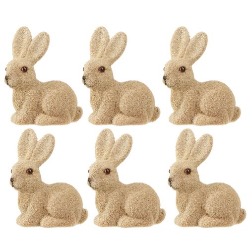 Prodotto Coniglietti pasquali seduti floccati decorativi – 2a scelta – Primavera 10 cm 6 pezzi