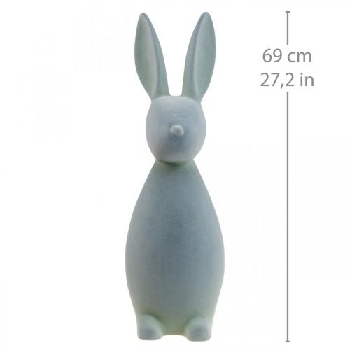 Floristik24 Deco Bunny Coniglietto di Pasqua Deco Floccato Grigio-Verde H69cm