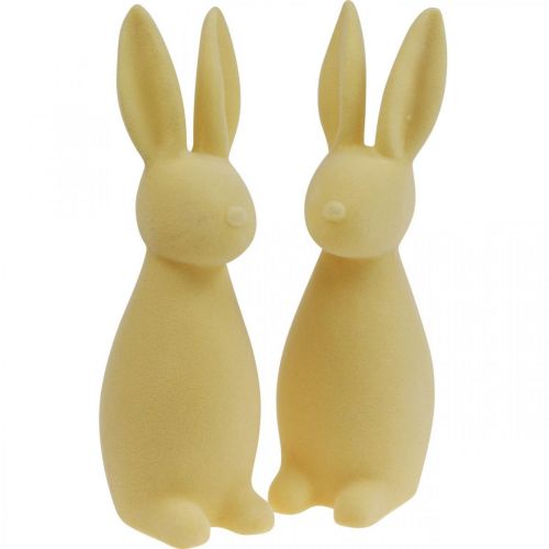 Floristik24 Deco Bunny Deco Easter Bunny floccato giallo chiaro H29.5cm 2 pezzi