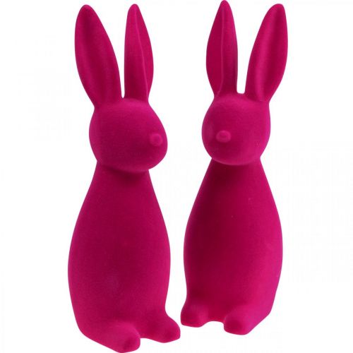 Floristik24 Coniglietto decorativo Coniglietto pasquale decorativo – 2a scelta – Floccato rosa H29,5cm 2 pezzi
