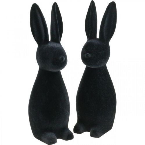 Coniglietto decorativo nero – 2a scelta – Coniglietto pasquale decorativo floccato H29,5cm 2 pezzi