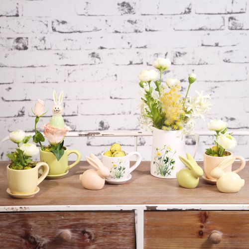 Prodotto Coniglietto decorativo, giallo, verde, marrone, statuetta moderna in ceramica per Pasqua, 8,5 cm, 3 pezzi