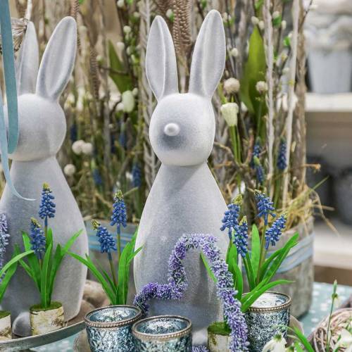 Floristik24 Coniglietto decorativo grigio floccato 47 cm. Decorazione coniglietto pasquale di Pasqua