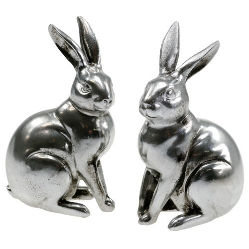 Floristik24 Coniglio decorativo argento 15 cm 2 pezzi