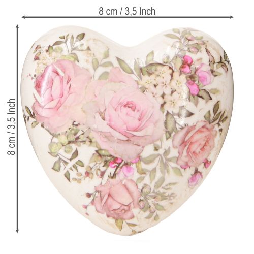 Prodotto Cuori decorativi con rosa in ceramica color crema rosa 8x8cm 3pz